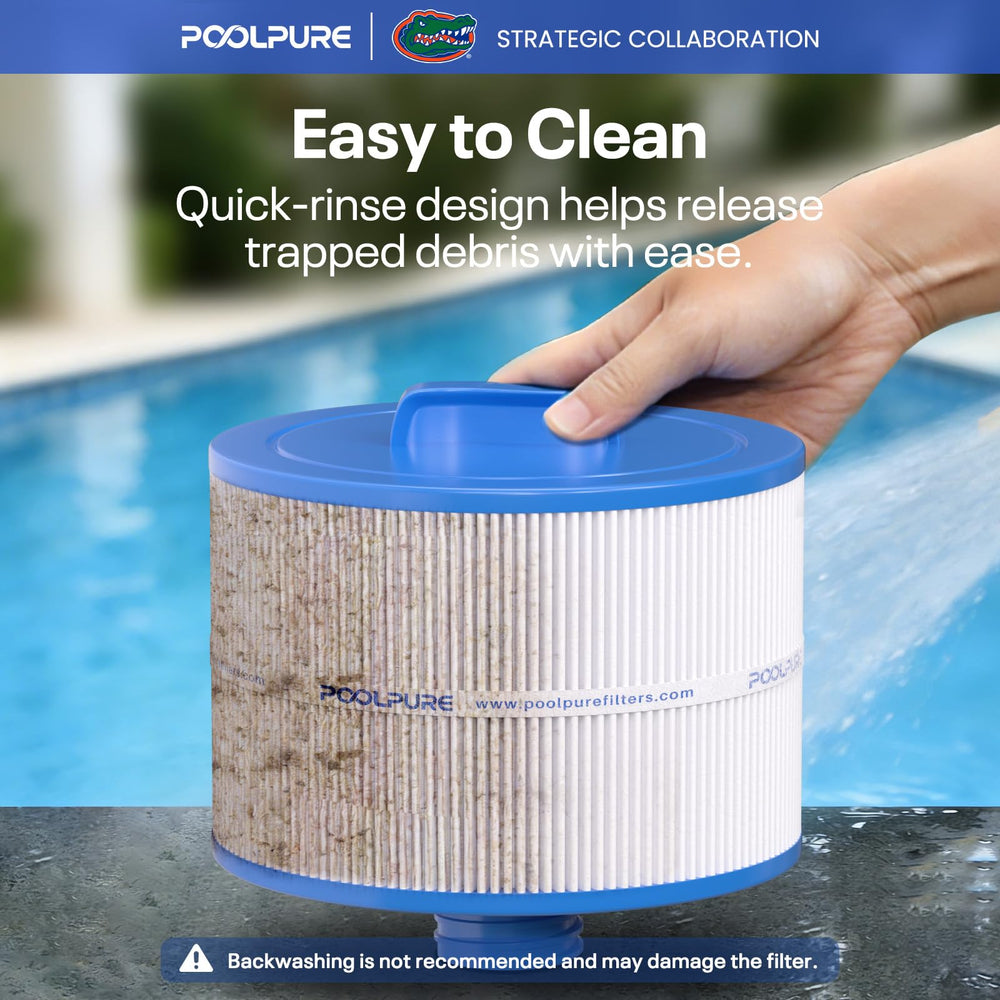 POOLPURE packaging and label displaying NSF/ANSI 50 certification and specs