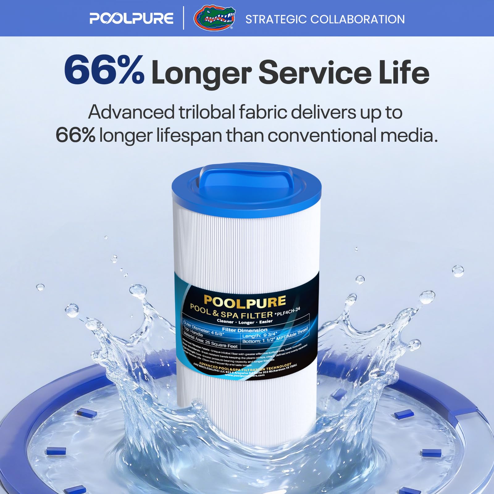 POOLPURE cartridge installed in spa filter housing demonstrating direct-fit replacement benefit