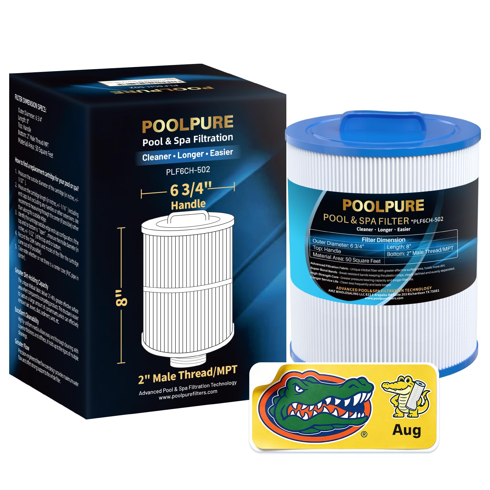 POOLPURE front view of PLF6CH-502 replacement filter showing full cartridge