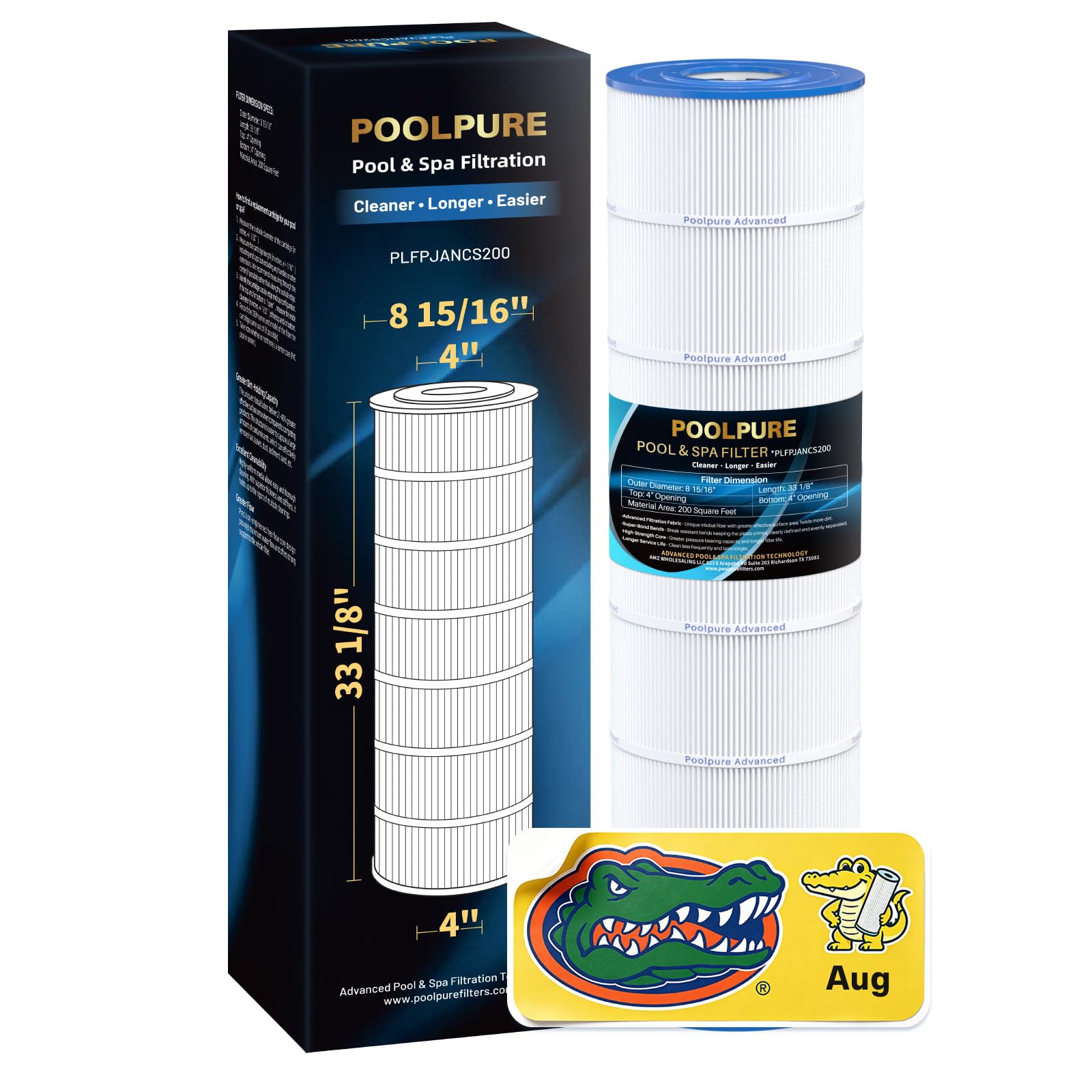 POOLPURE front view of PLFPJANCS200 showing full cartridge and shape benefit clarity