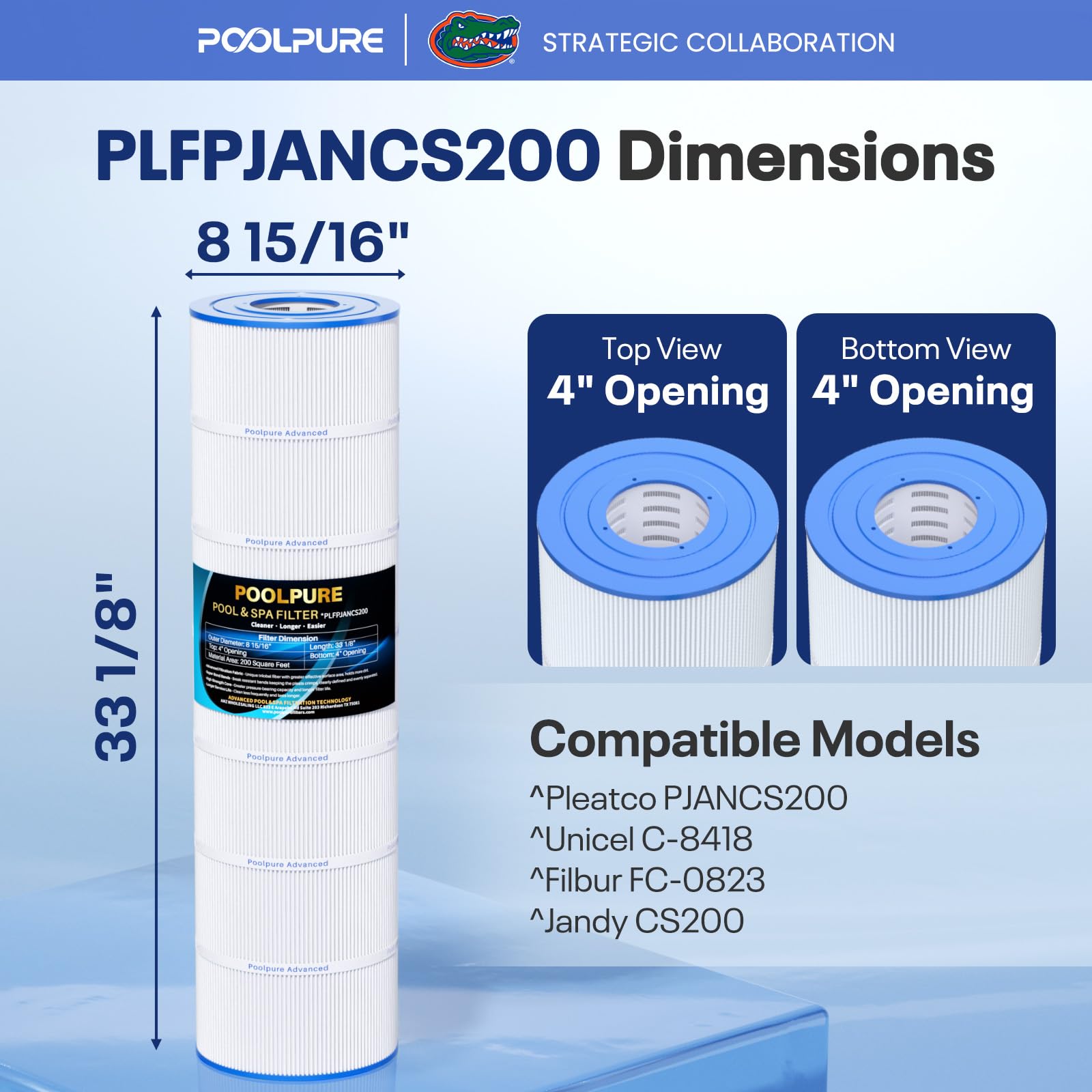 POOLPURE top openings of cartridge showing 4-inch ports for easy installation benefit