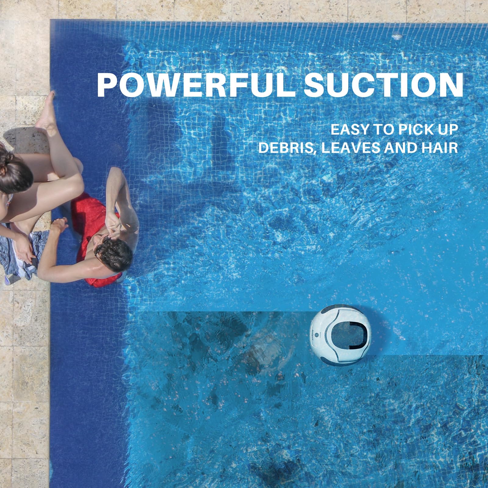 POOLPURE in-pool action removing leaves and debris for cleaner pool surfaces