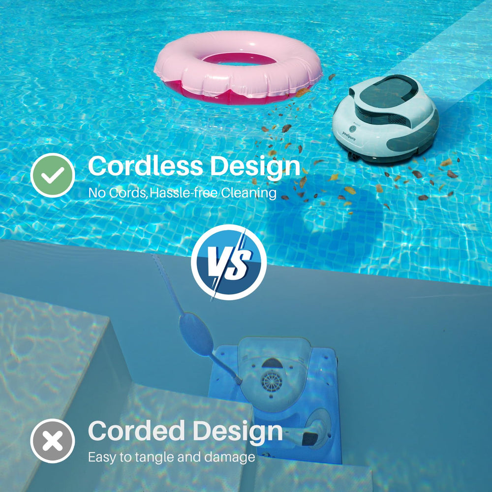 POOLPURE next to ruler showing scale and suitability for pools up to 50 feet