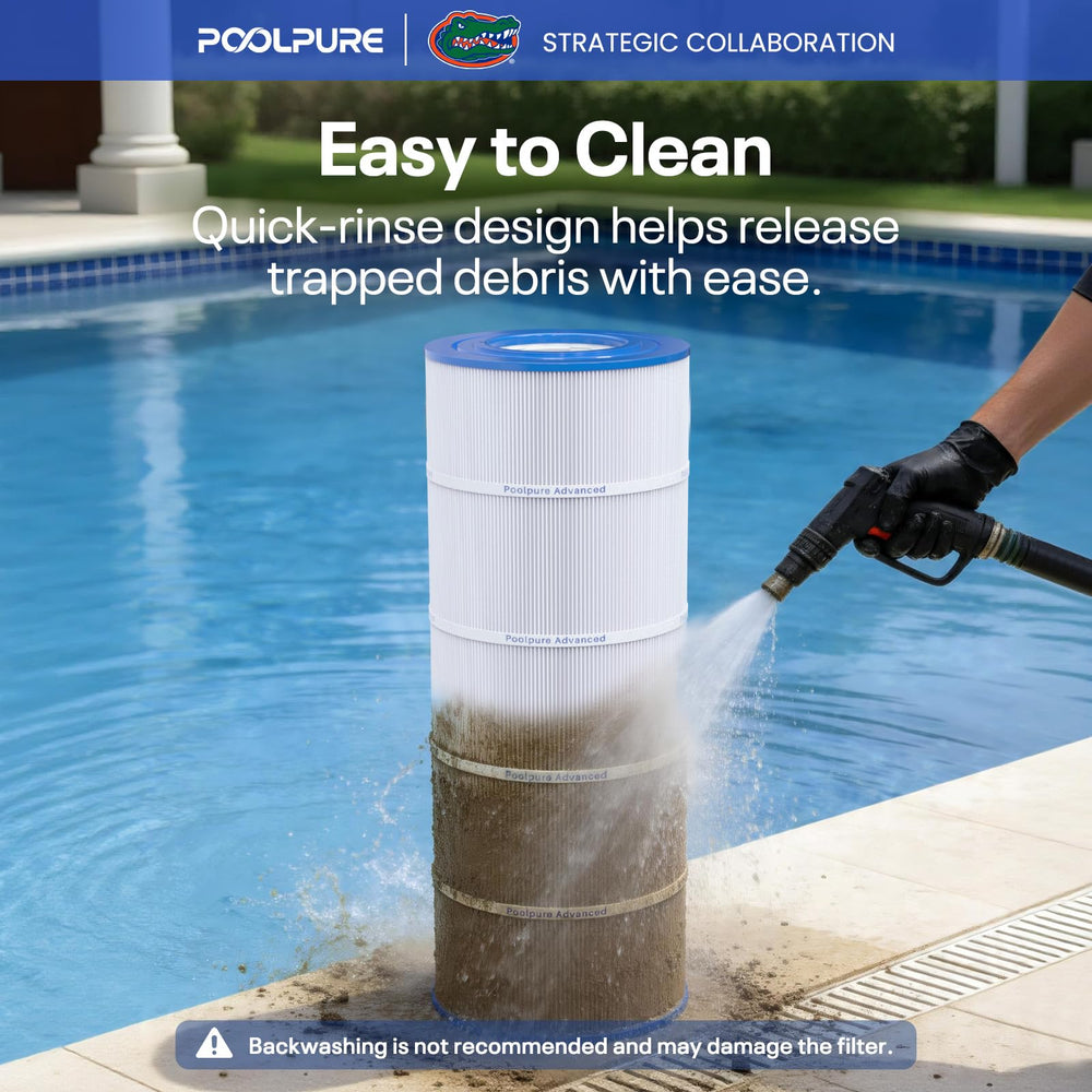 POOLPURE cartridge installed in filter housing restoring clear water