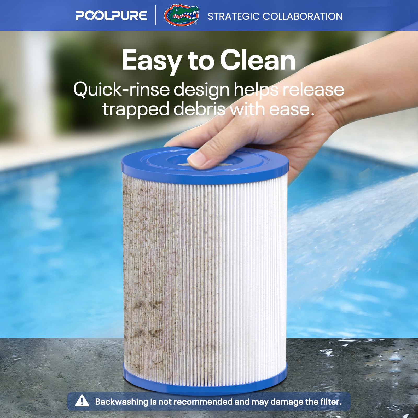 POOLPURE being rinsed to show simple cleaning and quick maintenance