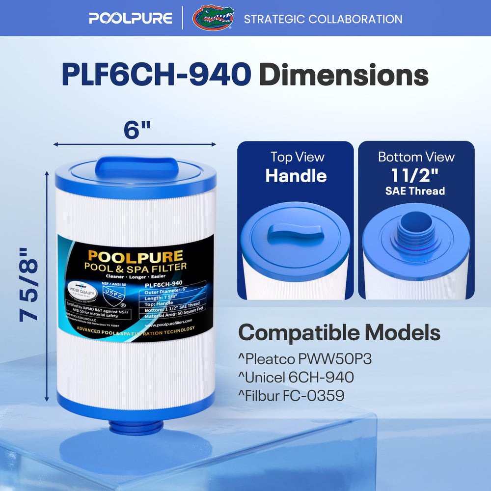 POOLPURE detalle de la rosca inferior 1 1/2" que asegura ajuste compatible y sellado