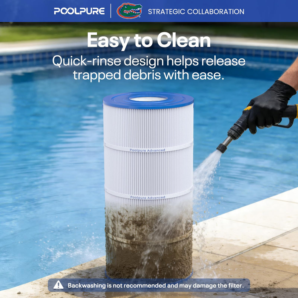 POOLPURE next to tape measure illustrating 17 3/8 inch length for quick verification