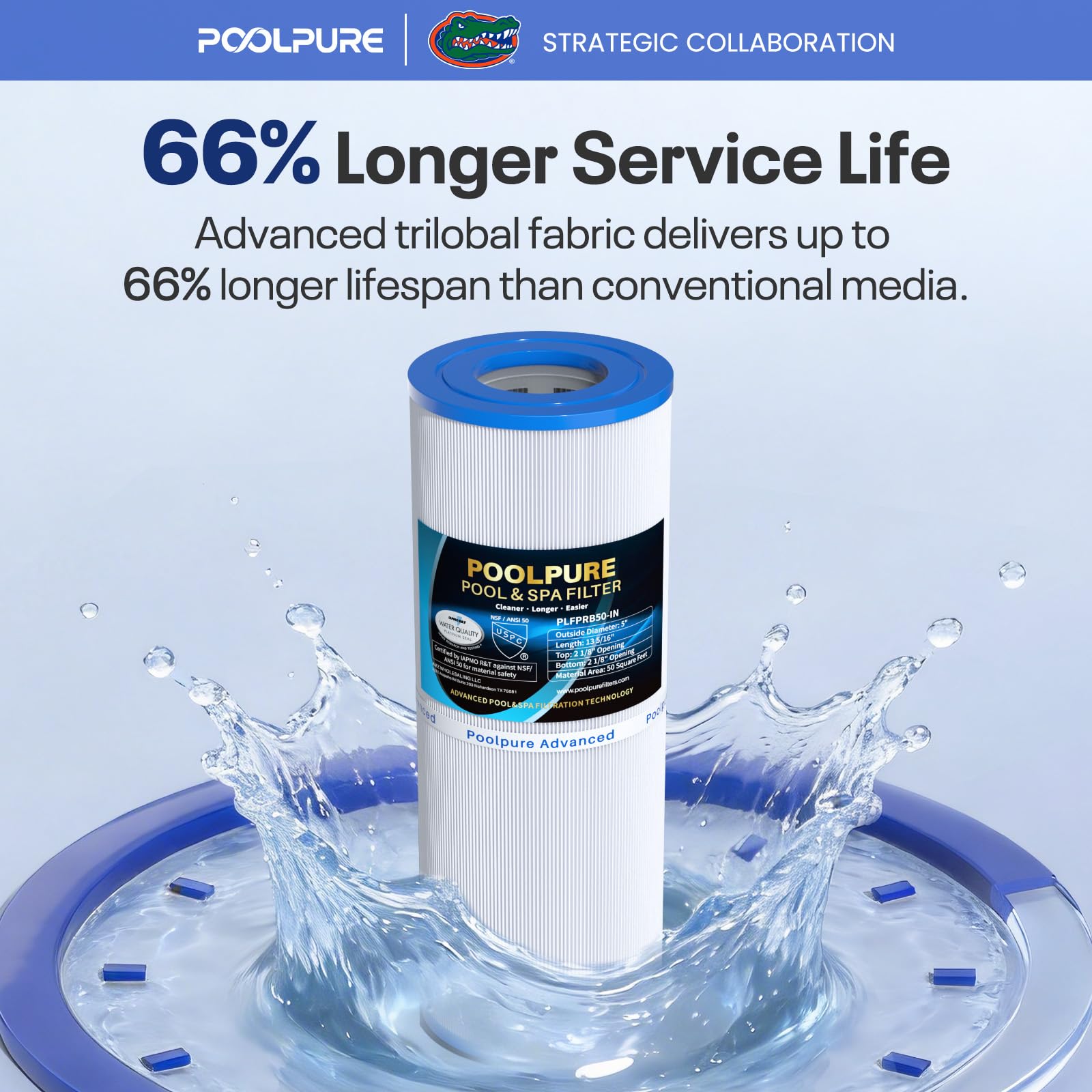 POOLPURE held in hand for scale showing 13 5/16 inch length and user-friendly size