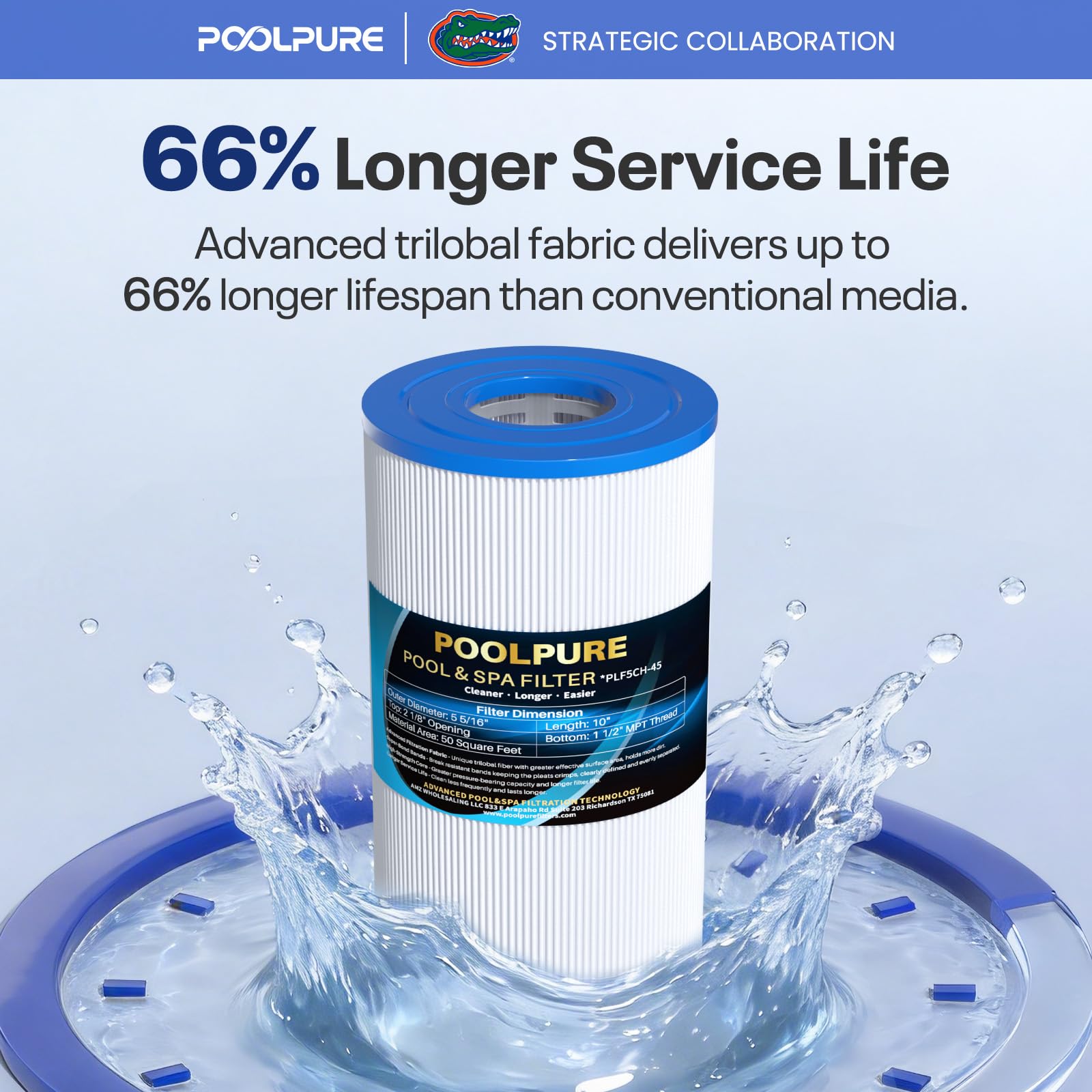POOLPURE next to ruler showing 10-inch length for correct fit verification