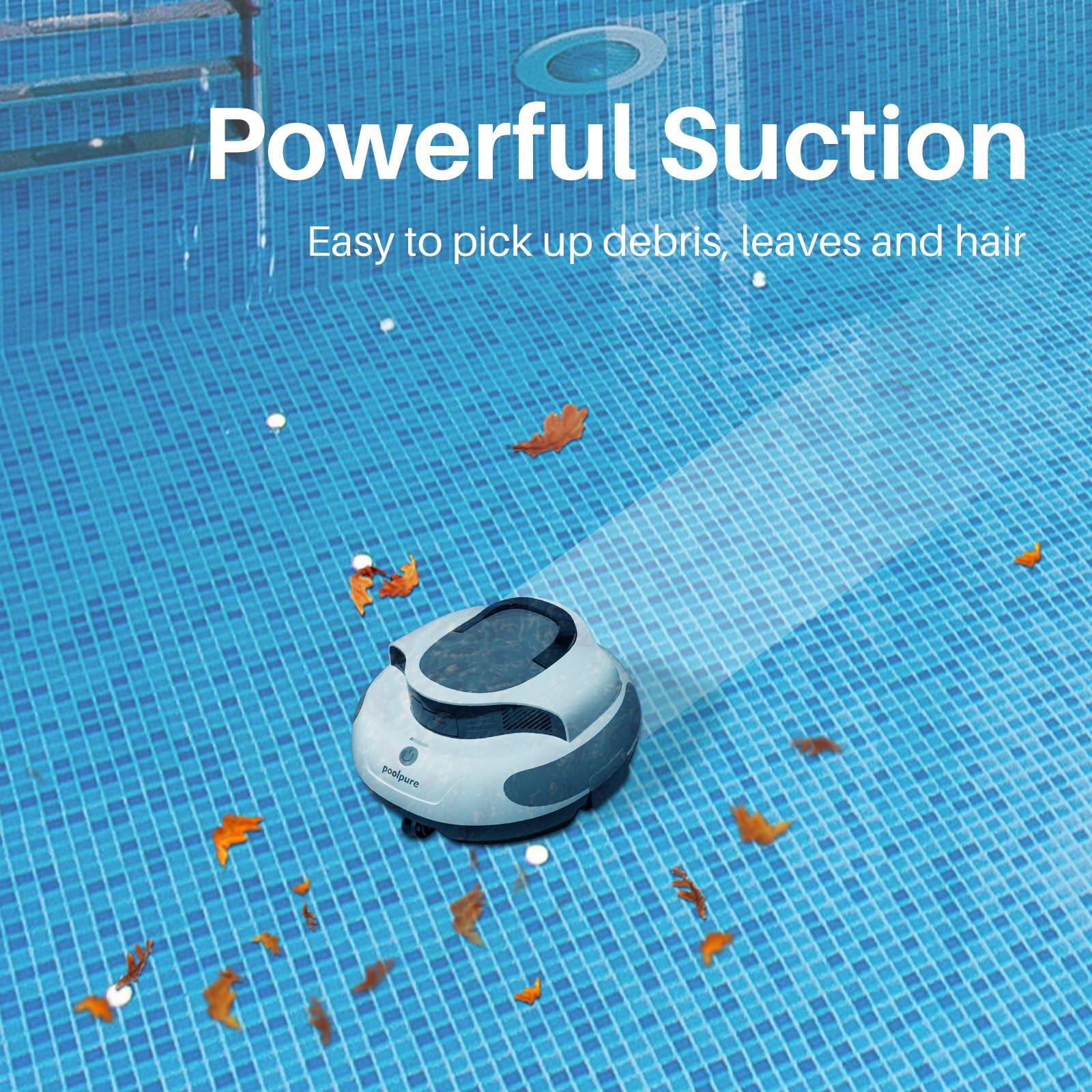 POOLPURE size scale with measuring tape demonstrating compact footprint