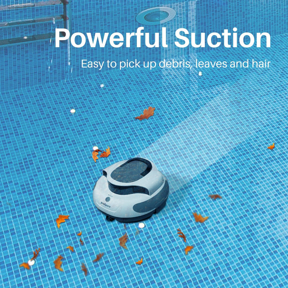 POOLPURE size scale with measuring tape demonstrating compact footprint
