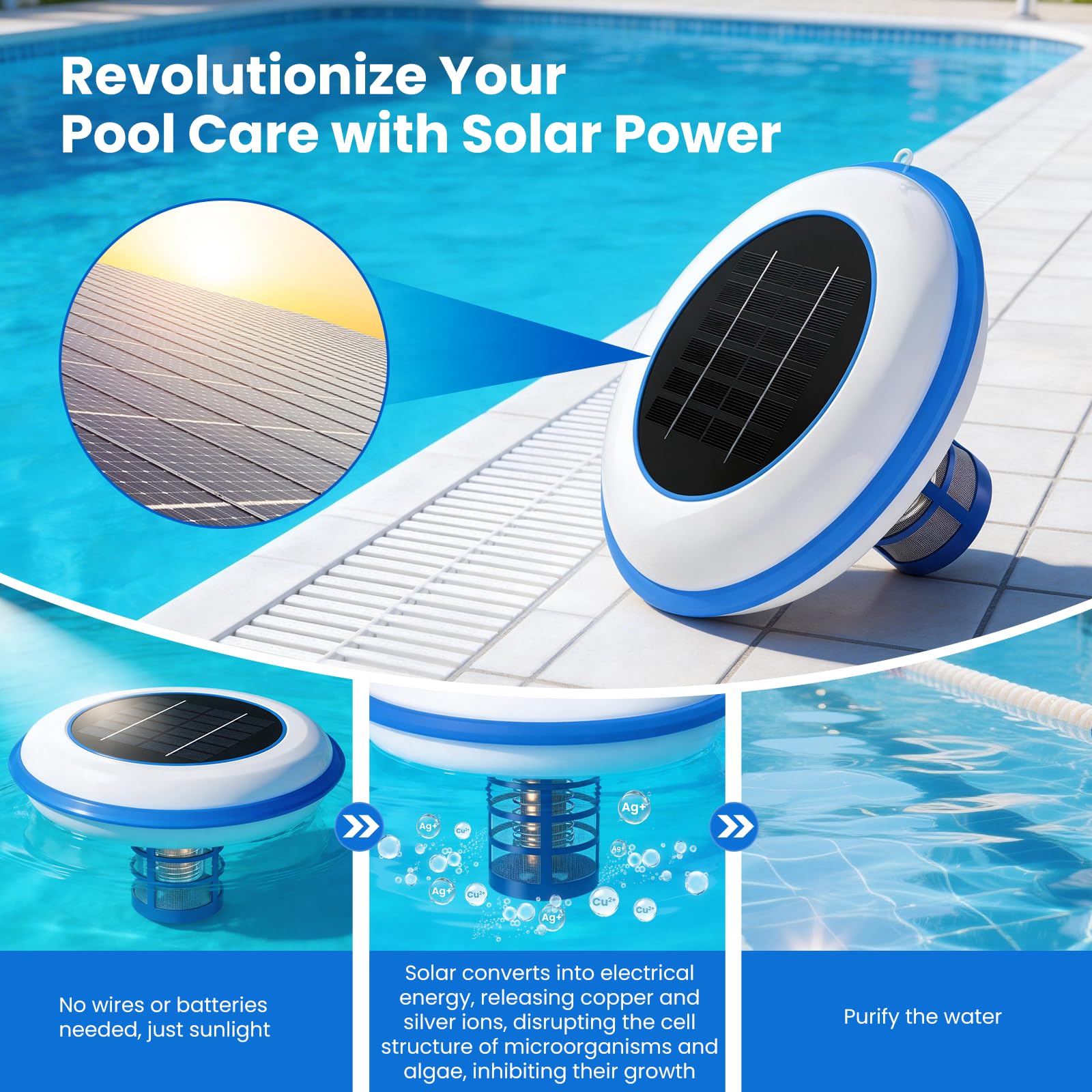 POOLPURE solar panel closeup illustrating efficient power generation for automatic operation