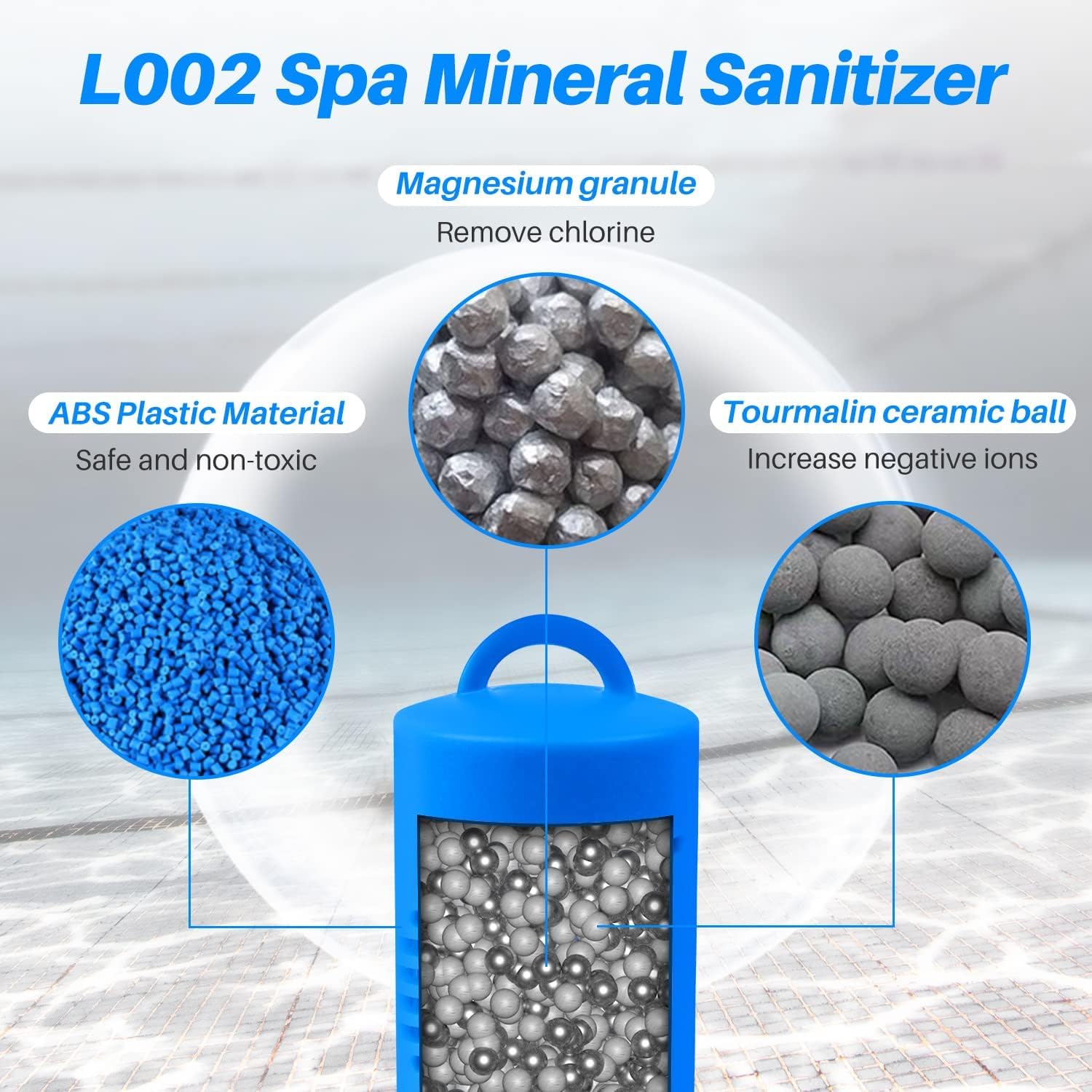POOLPURE close-up of tourmaline ceramic balls and texture for enhanced water feel