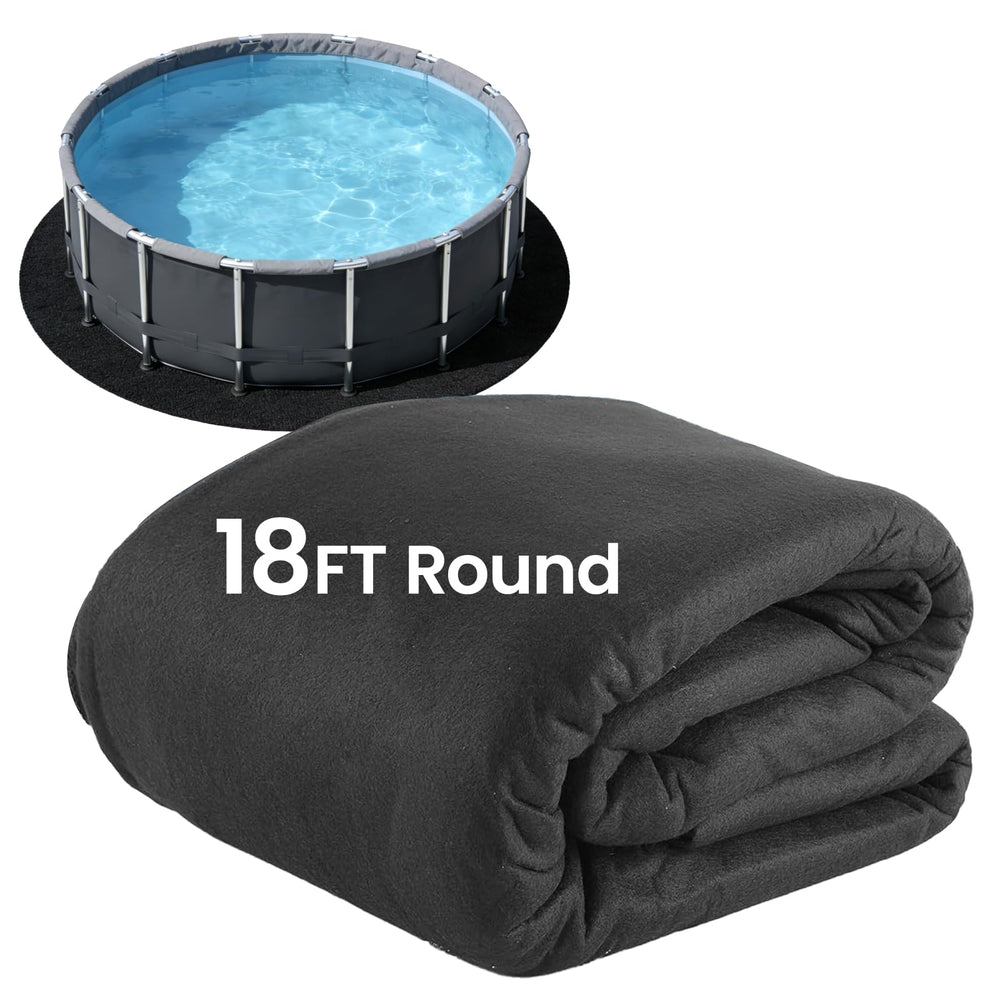 Poolvio 18ft pad front packaging showing product and easy installation benefit