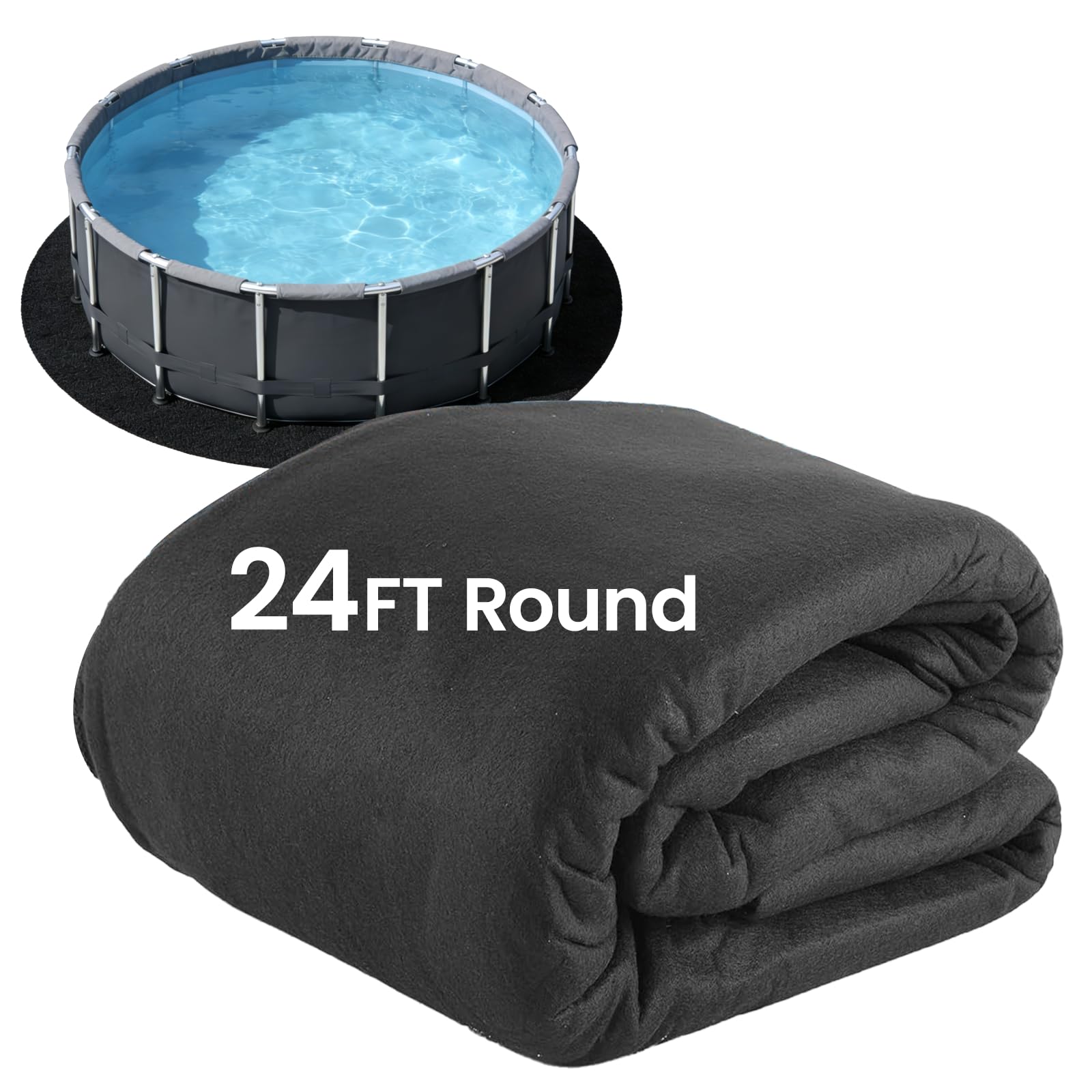 Poolvio 24ft round pad front view showing full coverage and protective barrier