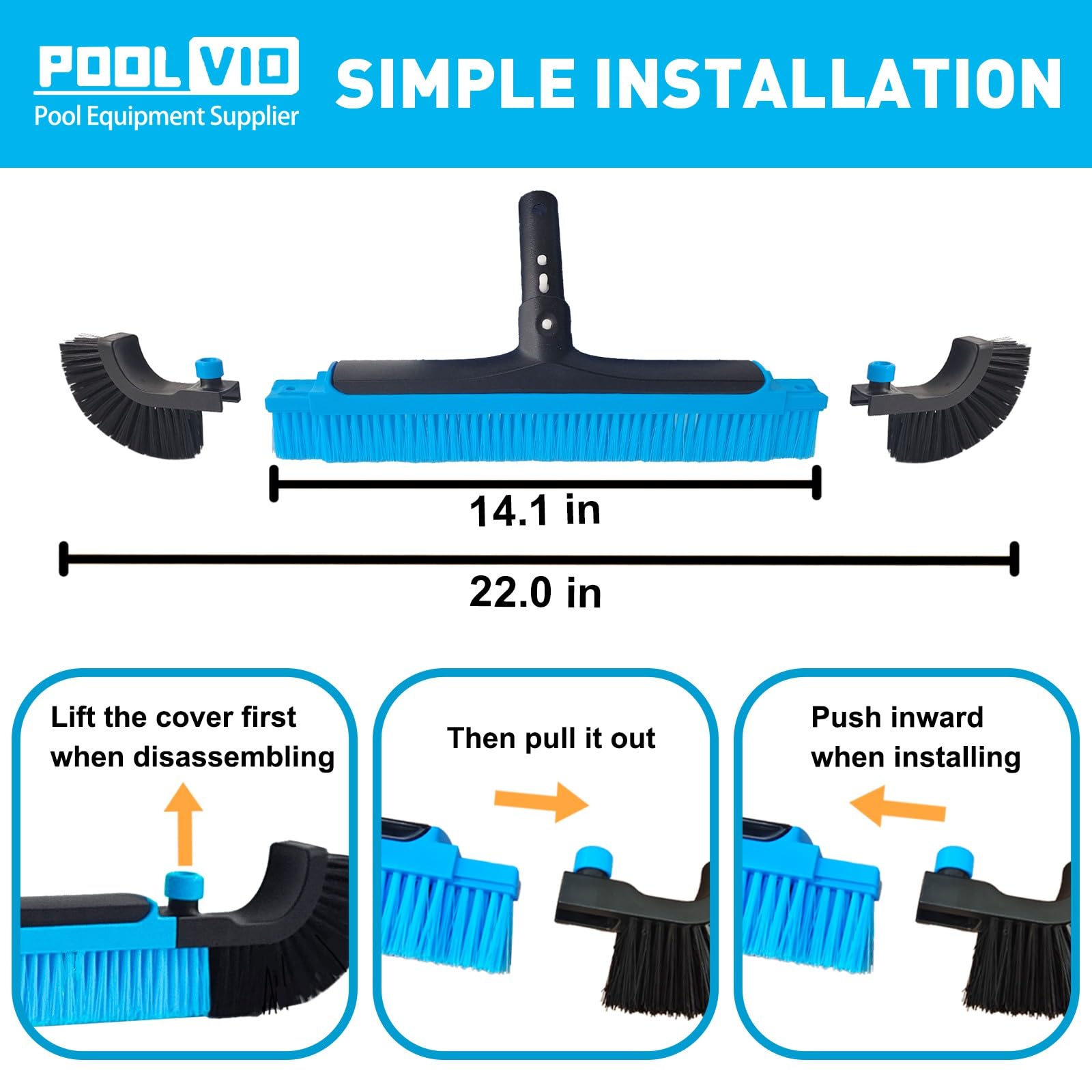 Poolvio 45-degree aluminum handle connection showing ergonomic reach and sturdy control