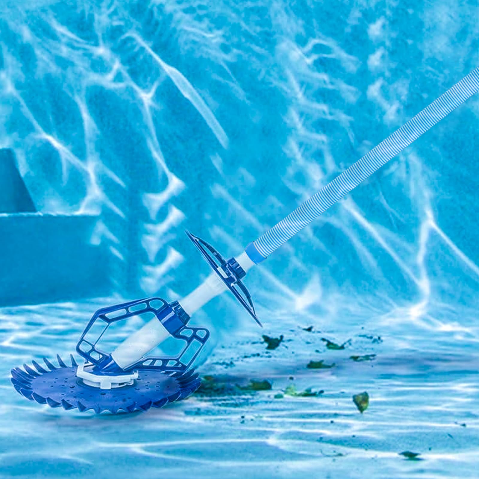 Poolvio hoses beside backyard pool illustrating professional results