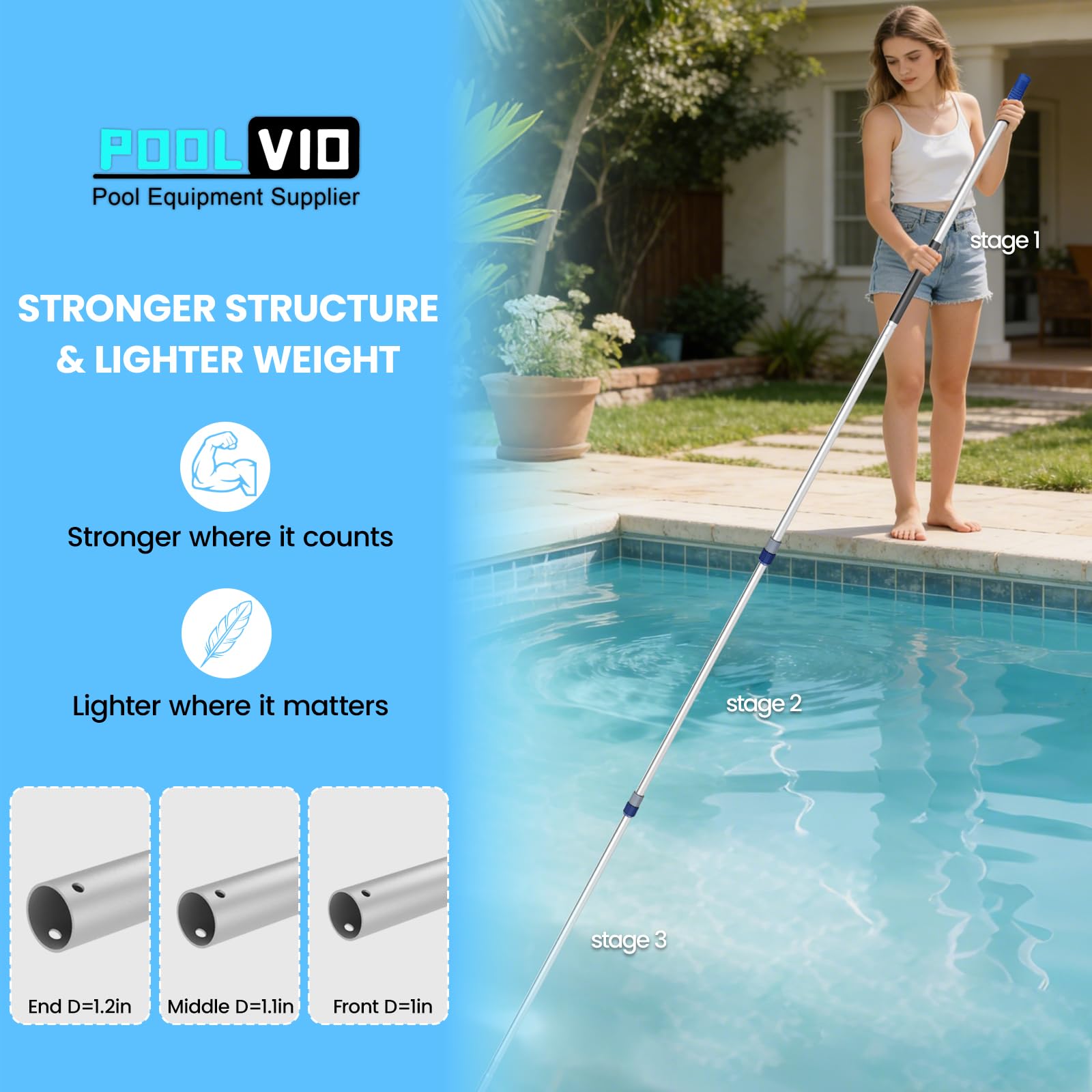 Poolvio collapsed pole compact for easy storage and transport