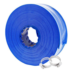 Poolvio front view showing full 100-foot blue hose for reliable pool drainage