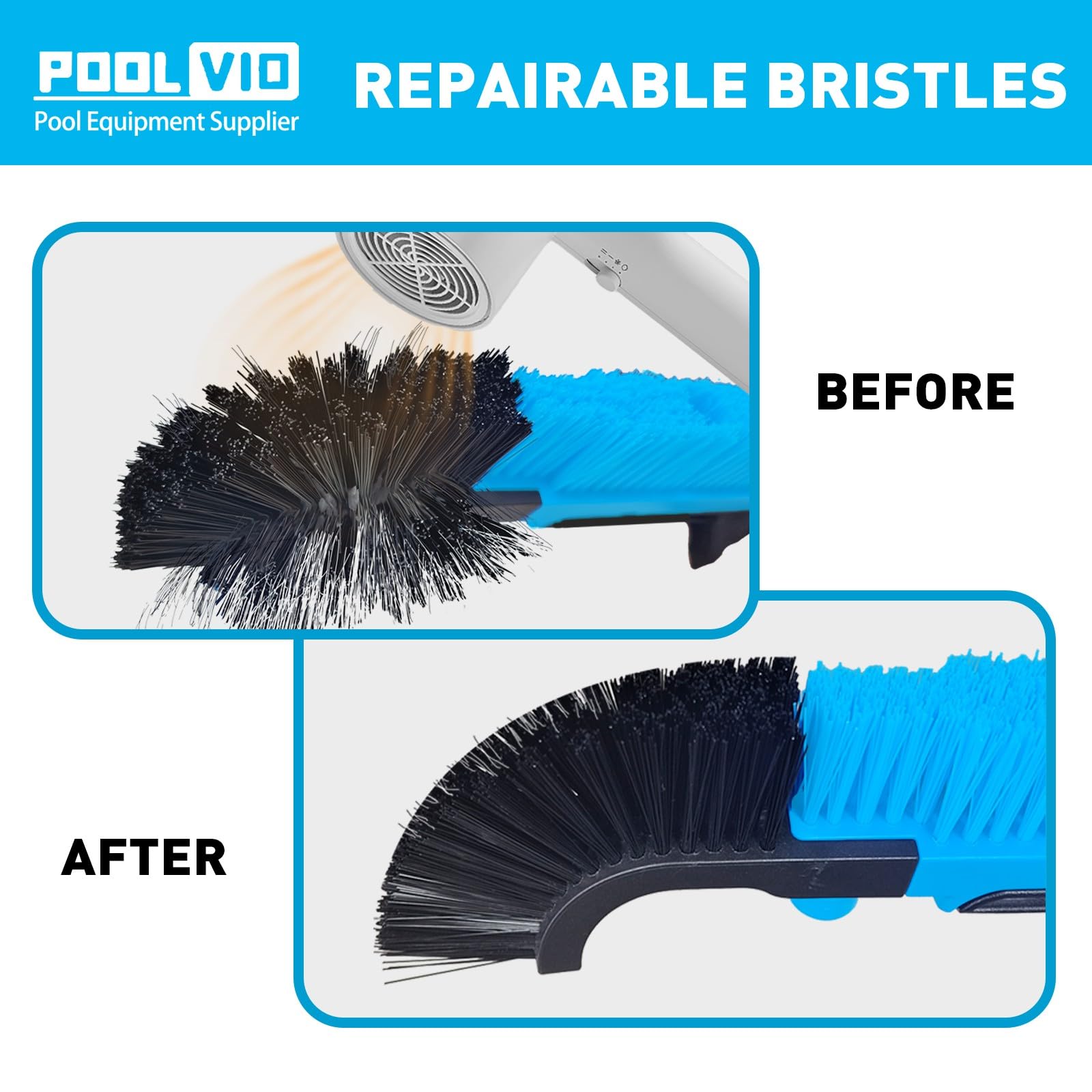 Poolvio brush in use on pool wall showing efficient removal of algae and dirt
