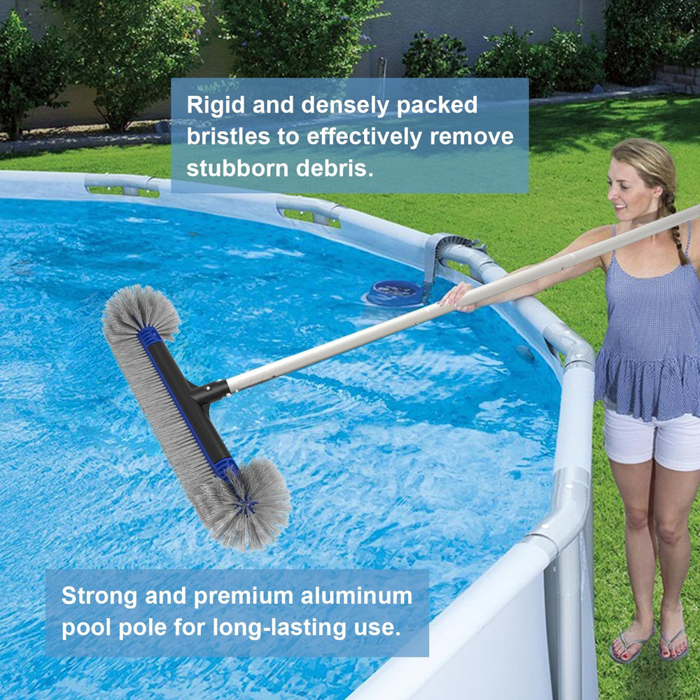 Poolvio heavy-duty leaf rake scooping wet leaves to reduce cleaning time