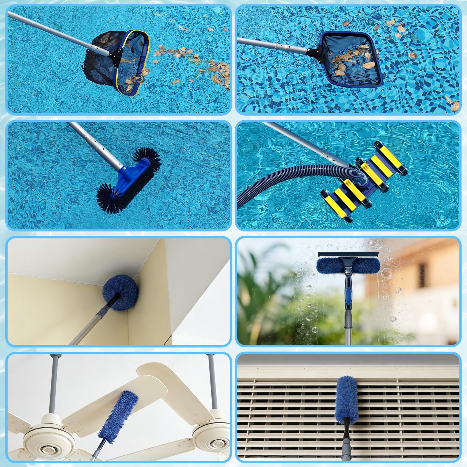 Poolvio attached to skimmer net cleaning pool surface efficiently