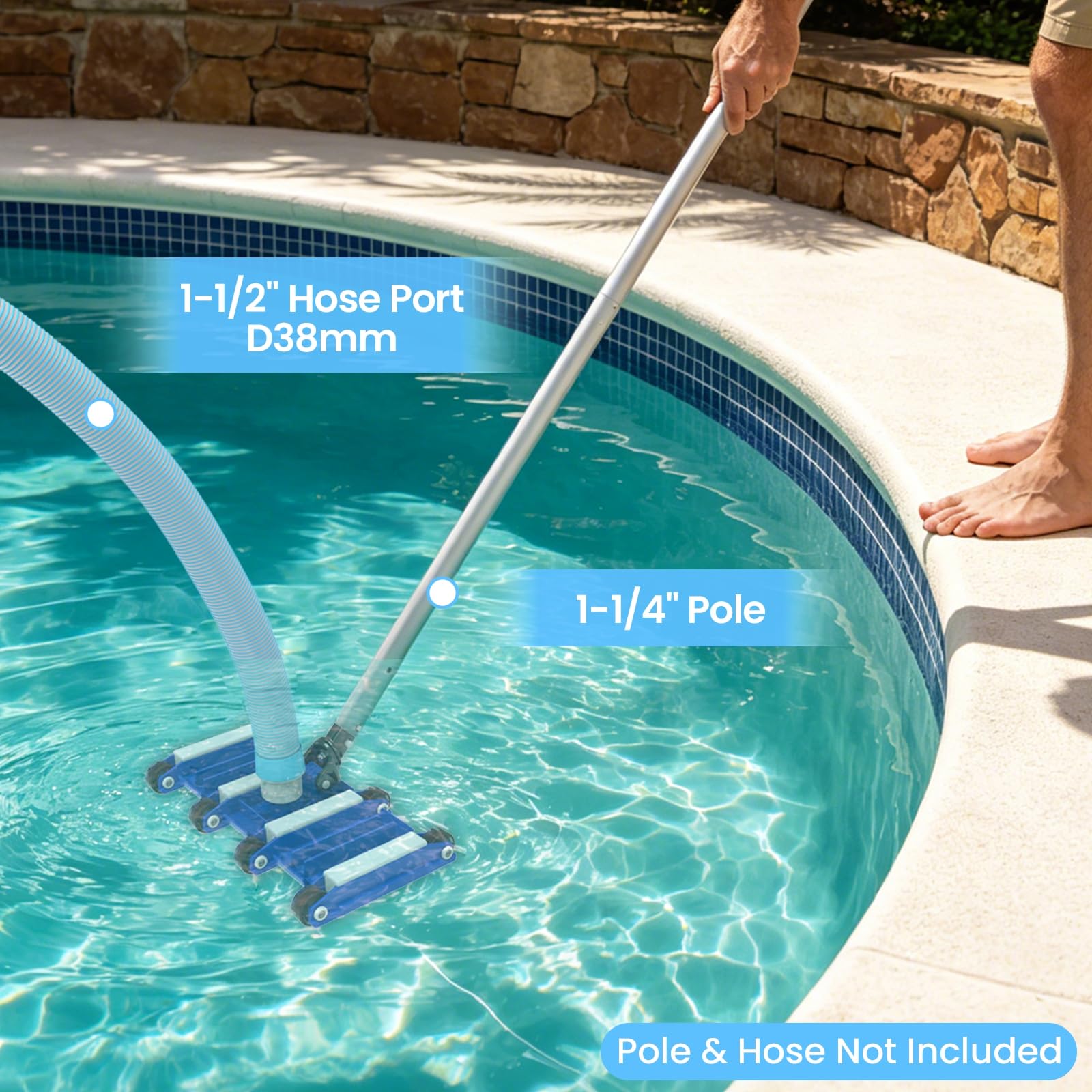 Poolvio weighted body close-up demonstrating steady submerged suction benefit