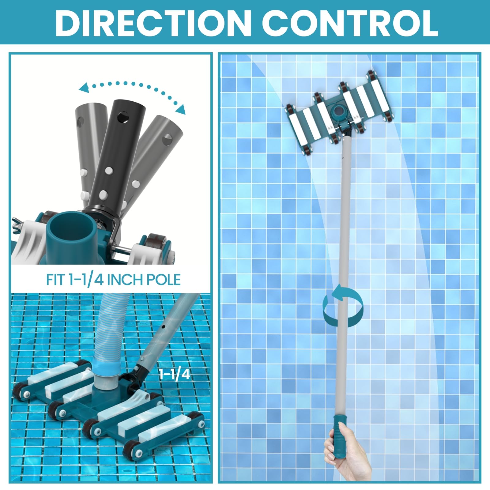 POOLWHALE aluminum directional handle attachment enabling precise one-handed steering