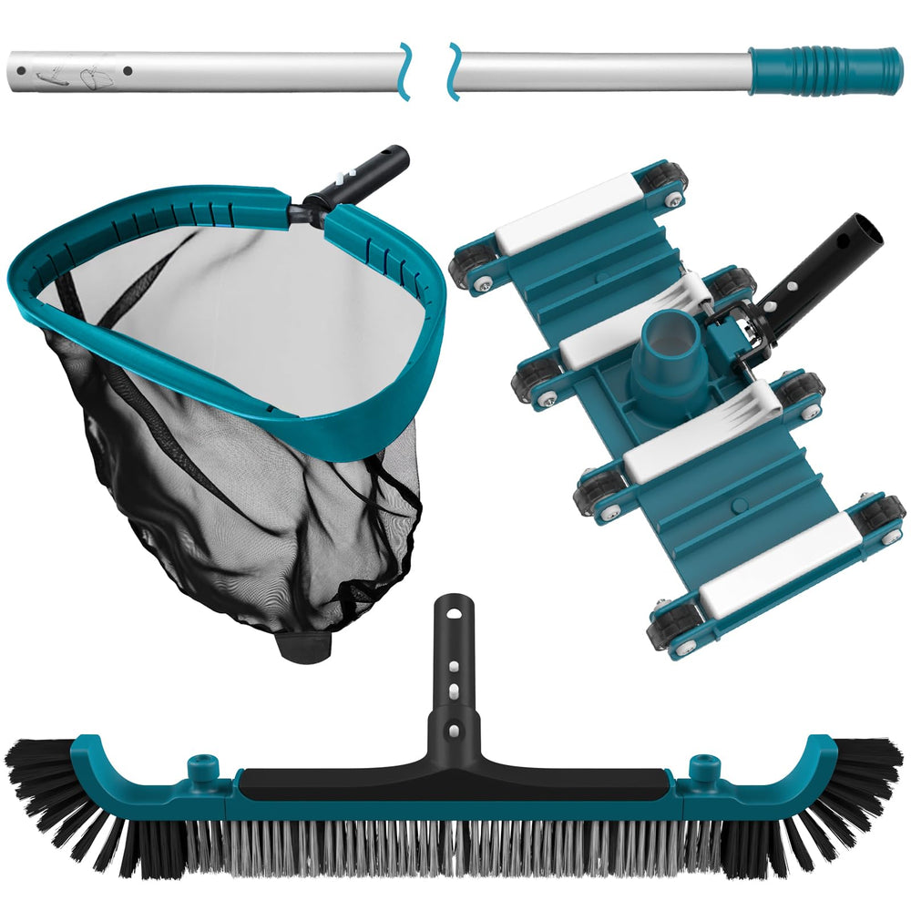POOLWHALE kit laid out showing all included tools for quick pool maintenance