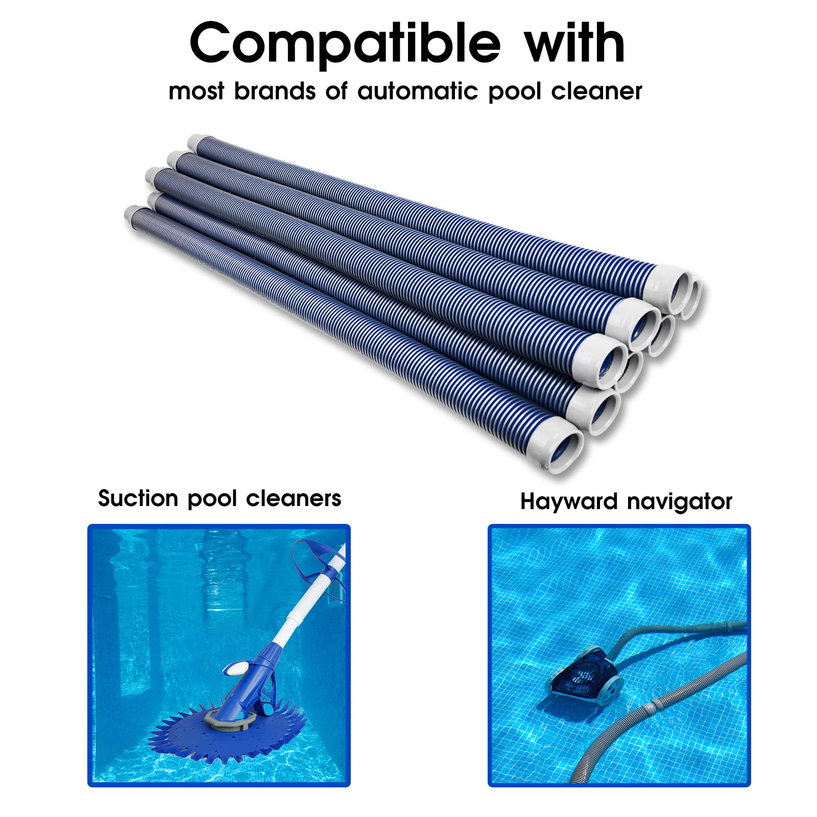 POOLWHALE hose in pool attached to vacuum cleaner demonstrating effective suction reach