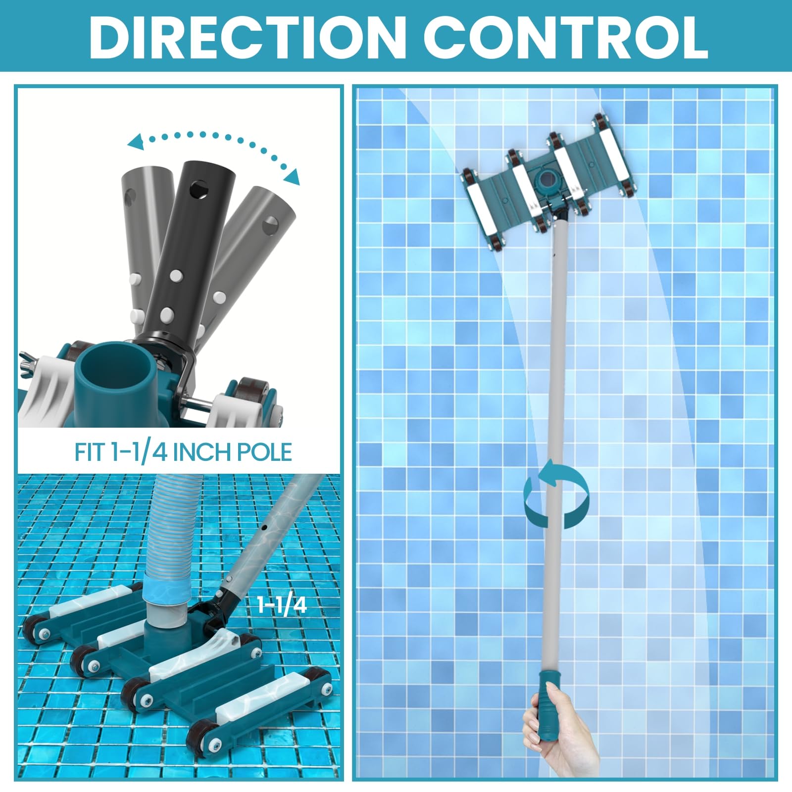 POOLWHALE vacuum head in use in inground pool for efficient cleaning