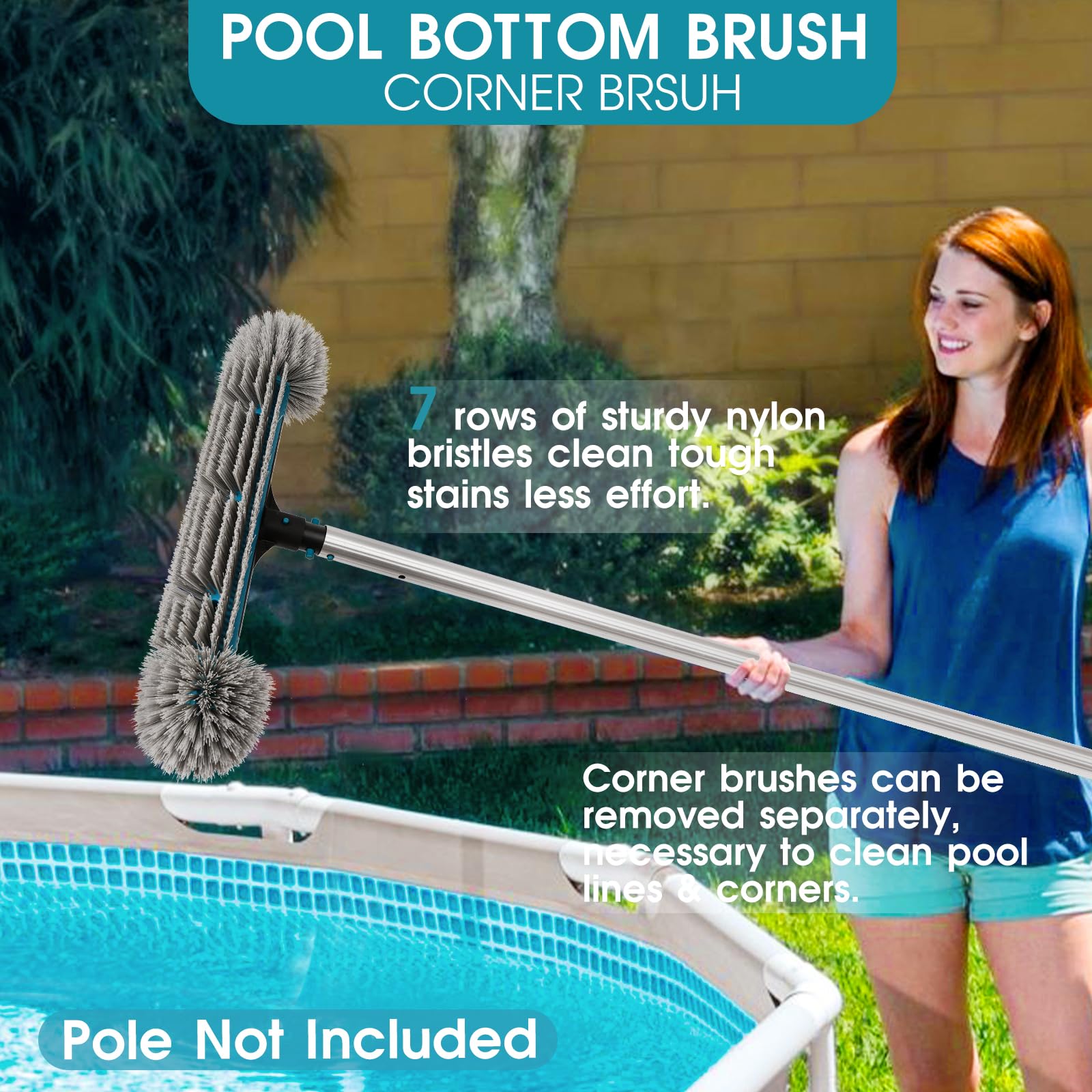 POOLWHALE brush in use scrubbing pool wall to remove grime faster
