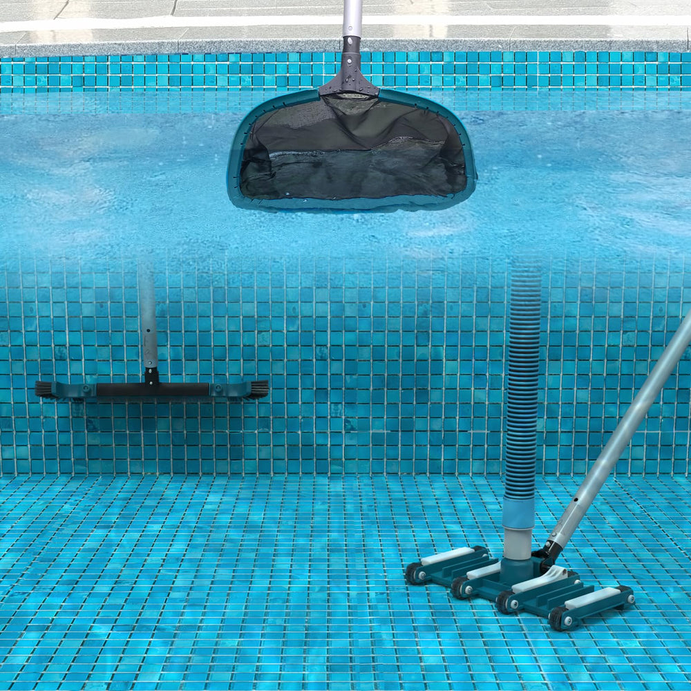 POOLWHALE person skimming and vacuuming backyard pool for tidy appearance