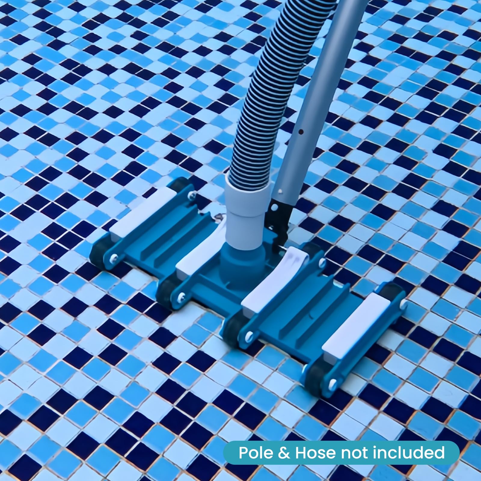 POOLWHALE vacuum head with pole showing scale and ergonomic reach