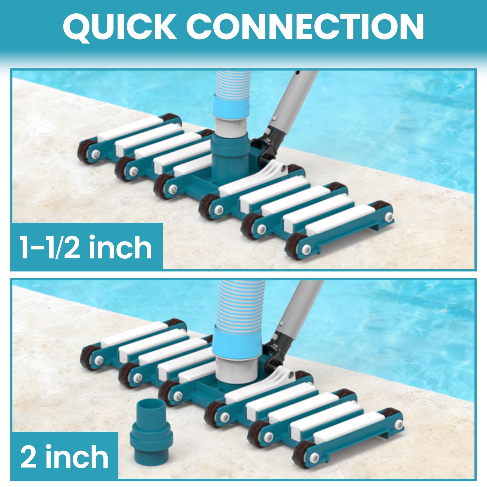 POOLWHALE detail of urethane wheel protecting pool surface while ensuring smooth rolling