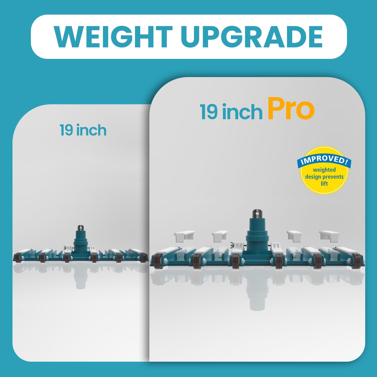 POOLWHALE close-up of weighted thermoplastic body revealing integrated weights for stable suction