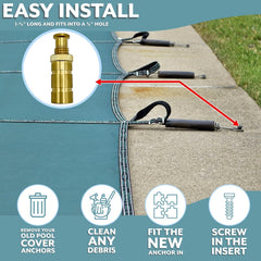 Poolzilla anchor with safety cover strap attached showing reliable winter hold