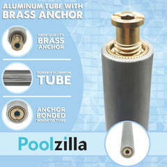 Poolzilla close detail of brass anchor demonstrating durable construction and fit