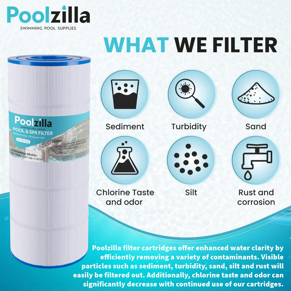 Poolzilla cartridge being rinsed with hose to demonstrate easy maintenance