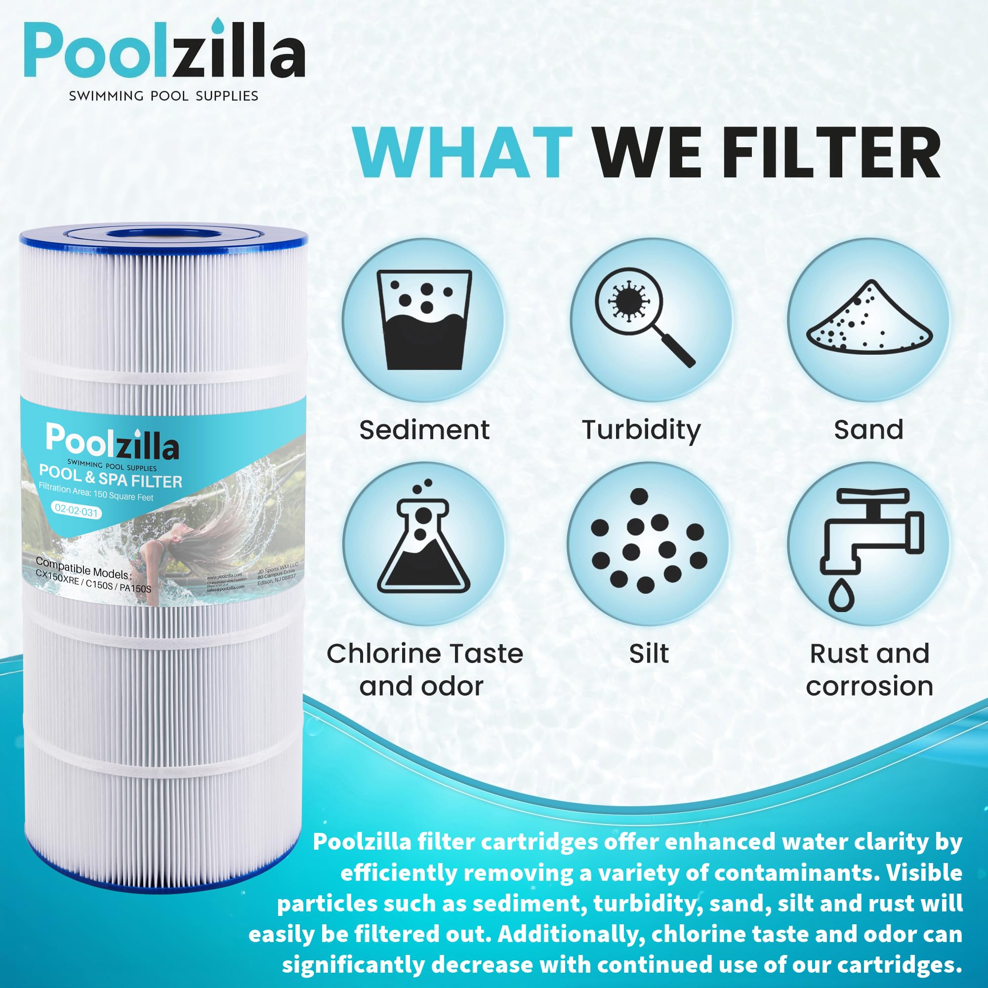 Poolzilla cartridge being rinsed with hose to show easy cleaning and maintenance