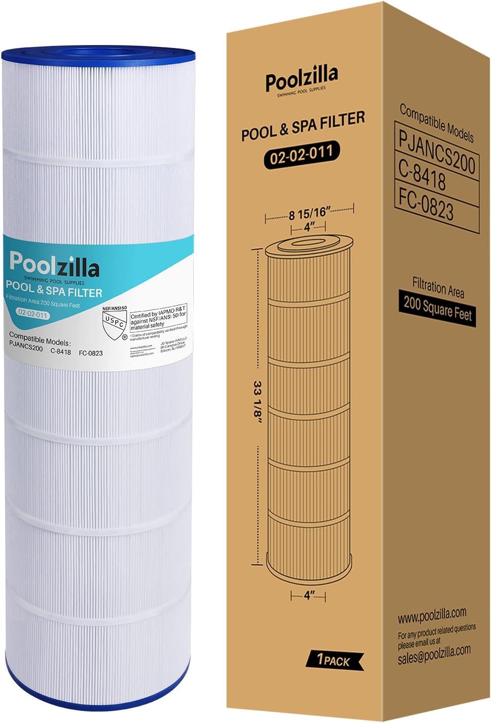 Poolzilla front view of CS200 cartridge showing shape and pleats, ensuring easy fit
