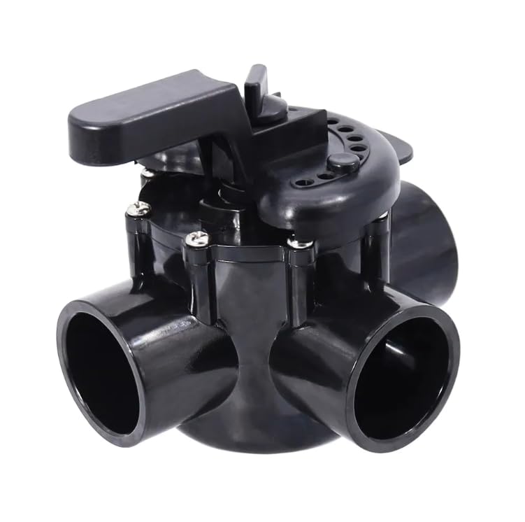 Poolzilla diverter valve front view showing ports and compact design for easy replacement