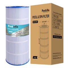 Poolzilla filter cartridge front view showing fit and clean installation benefit
