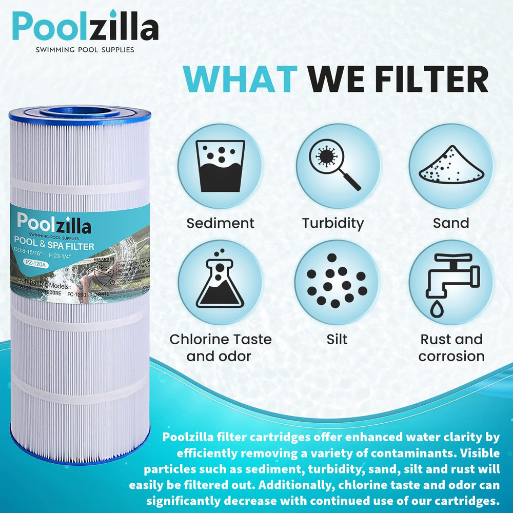 Poolzilla cartridge being rinsed with hose showing easy maintenance benefit