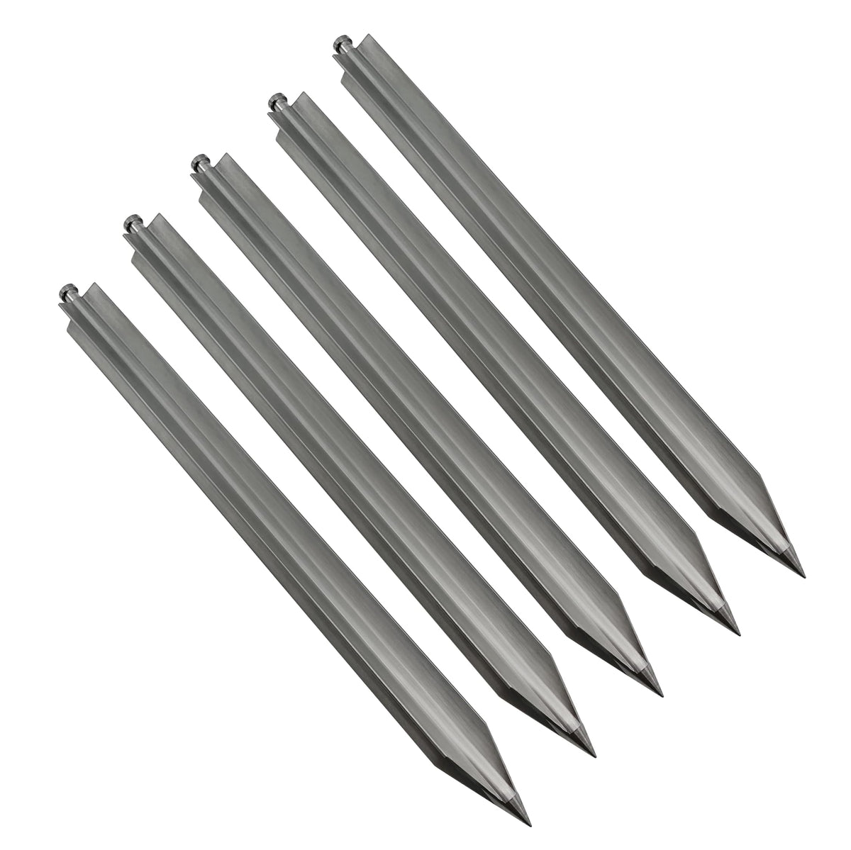 Poolzilla lawn stake front packaging shows five durable anchors and features