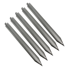 Poolzilla lawn stake front packaging shows five durable anchors and features