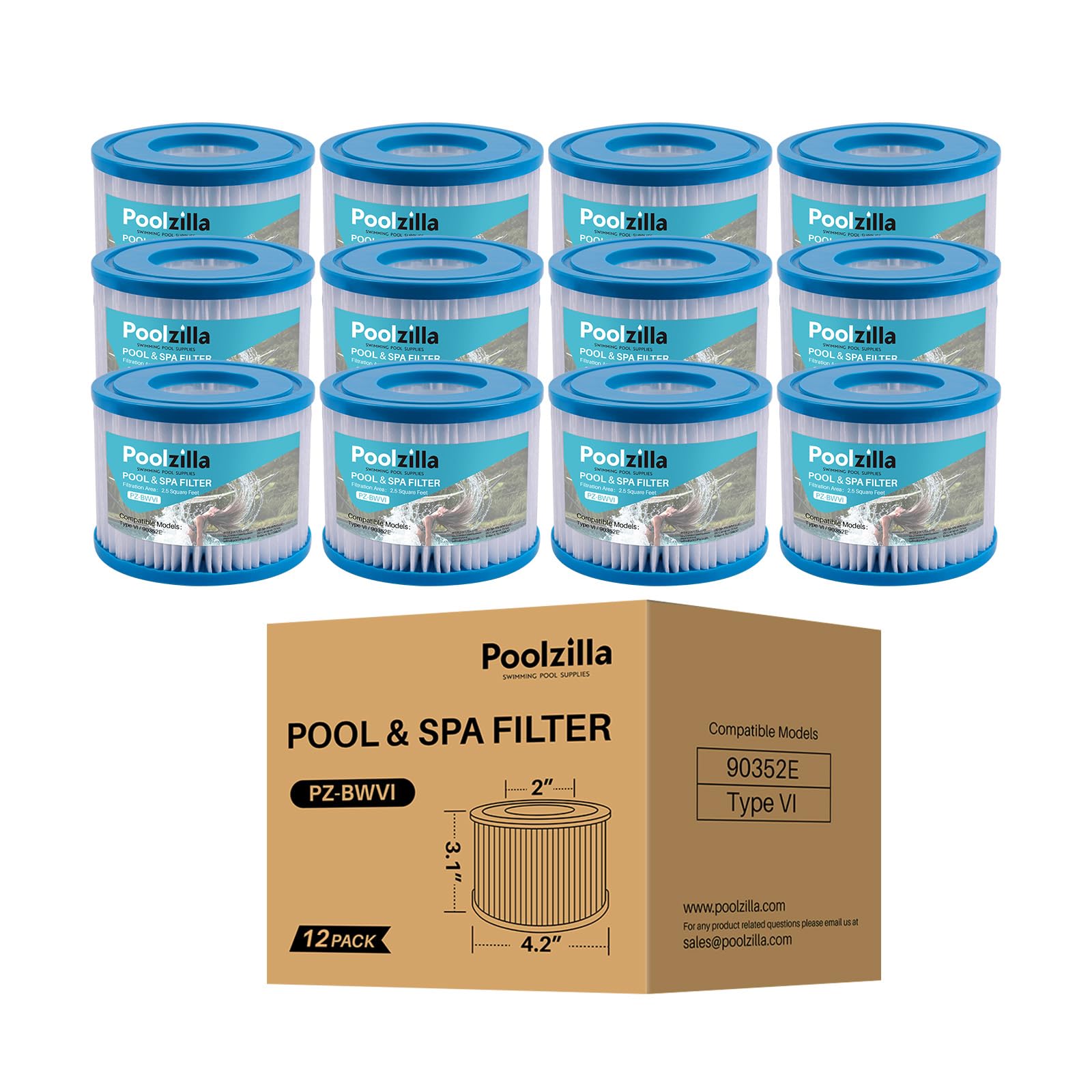 Poolzilla front view shows Size VI cartridge and clear labeling benefit clarity