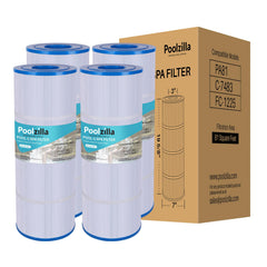 Poolzilla 4-pack front view showing cartridges and packaging for easy replacement
