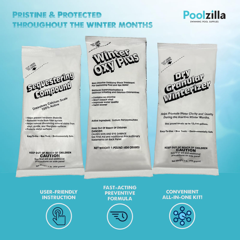 Close-up of Poolzilla granular winterizer texture illustrating protective surface barrier benefits