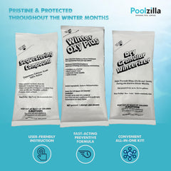 Close-up of Poolzilla granular winterizer texture illustrating protective surface barrier benefits